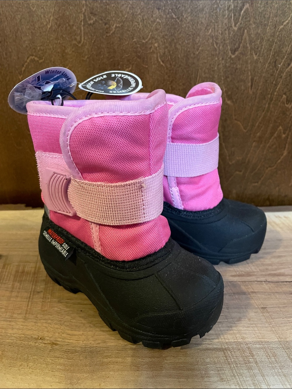 Girls Pink Winter Snow Boots with Hook-and-Loop Strap